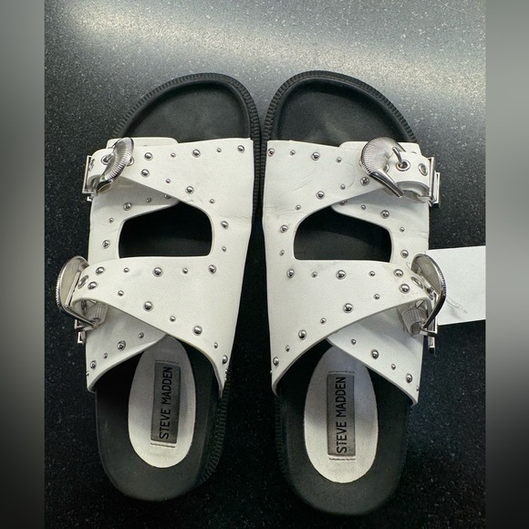 Steve Madden Connely Buckle Slide Sandal White Womens Sz 7.5 - Picture 6 of 11